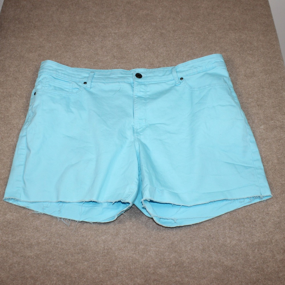 St Johns Bay Bermuda Shorts Womens 24W Aqua Blue Frayed Hem Stretch Twill